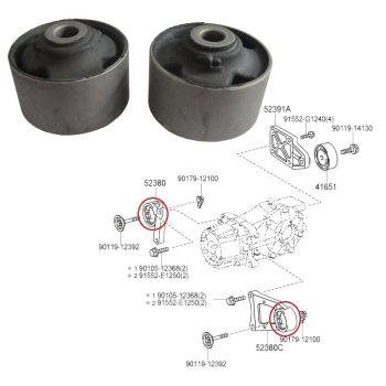 Silentblocs du support différentiel arrière pour Toyota RAV4, Auris